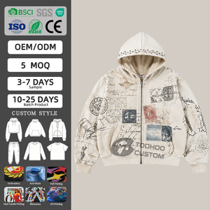 Sudadera con capucha personalizada de 500 g/m² extra pesada para hombre, estilo urbano, corte holgado, vintage, lavado ácido, con pedrería, forro polar, jersey sin estampado - Product Image 1