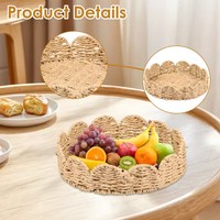 2Pcs Plateau festonné tissé à la main Panier festonné Table Décoratif Papier Corde Tressé Plateau de Service Panier de Rangement Polyvalent