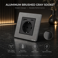 Interrupteur mural industriel gris de luxe 1/2 voie, panneau en aluminium brossé, prise de courant européenne, double port USB Type-C, IP21