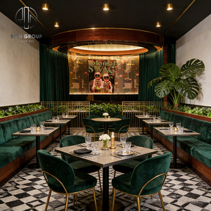 Set di Arredamento per Ristorante Ron Group: Tavolo in Marmo Quadrato o Rotondo, Sedute in Velluto, Sedia con Tavolo - Product Image 1