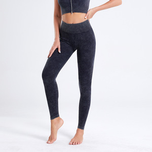 Leggings acanalados de cintura alta con logotipo personalizado para mujer, leggings de gimnasio con sensación de piel, pantalones de Yoga de entrenamiento sin costuras - Product Image 2