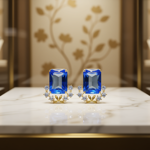 Boucles d'oreilles clous Mikina en pierre précieuse bleue, plaqué or 22 carats, motif papillon, bijoux de mode pour femme - Product Image 2