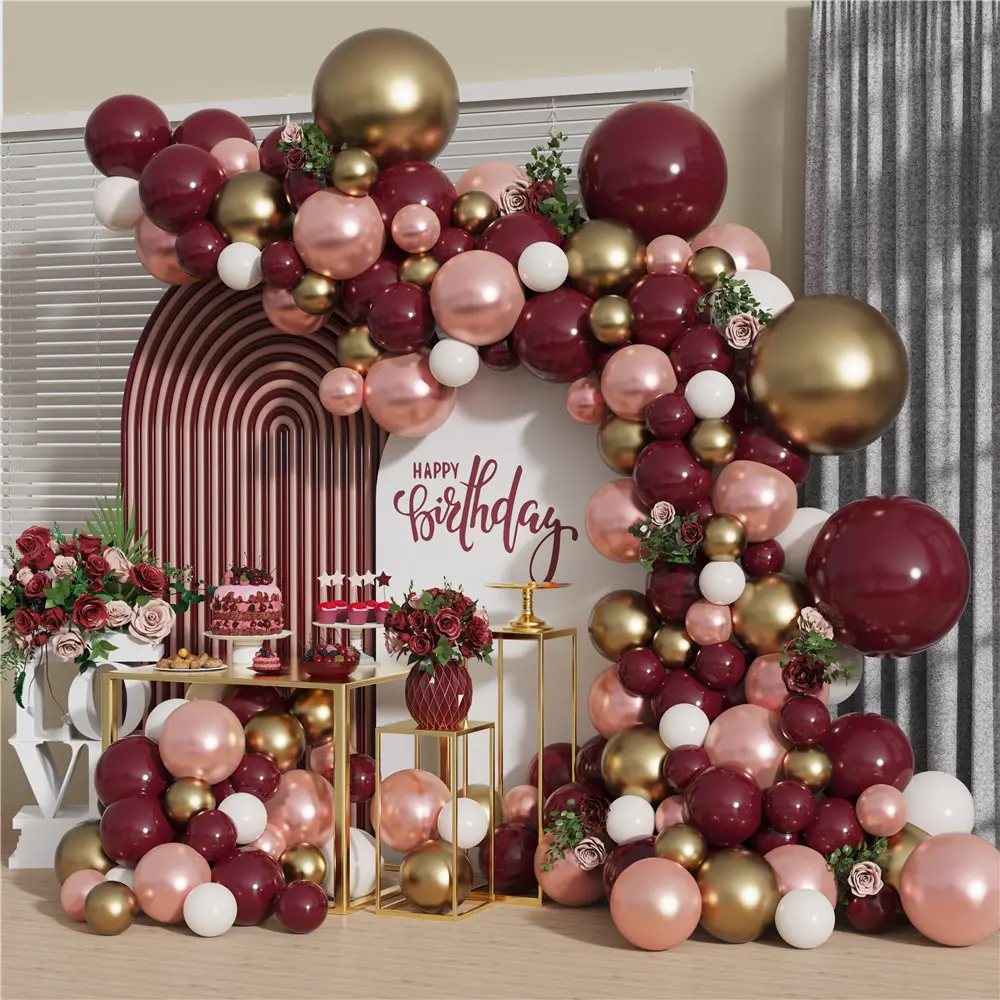 LUCKY 141 Stück Burgunder Ballon Girlande Kit Roségold Metall Chrom Luftballons Hochzeit Braut dusche Jubiläums feier Dekorationen