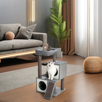 Arbre à chat de luxe avec condo, structure d'escalade en bambou enveloppée de corde de sisal naturelle, jouets pour petit chat