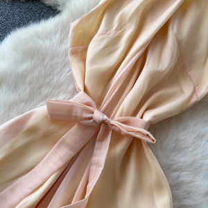 Robe bohème croisée à dos nu pour <span class=keywords><strong>femme</strong></span>, robe de plage d'été avec ceinture à nouer, ourlet à franges et jupe superposée transparente pour les vacances tropicales - Product Image 5