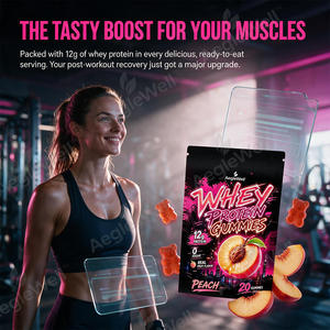 Aeglewell Gummies Protéinés au Whey Sans Sucre Saveur Pêche Complément Alimentaire pour l'Entraînement et le Fitness Sachet Doypack Personnalisé Marque Privée - Product Image 4