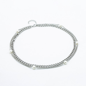 สร้อยคอโซ่คู่มุกเทียมสแตนเลสแบบหลายชั้นสำหรับผู้ชายและผู้หญิง - Product Image 1