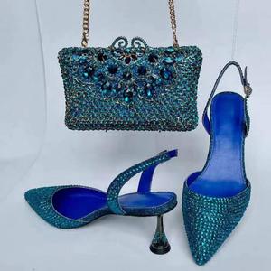 Свадебные босоножки на высоком каблуке со стразами и сумочка в комплекте женские вечерние итальянские вечерние туфли на высоком каблуке и сумочки - Product Image 4