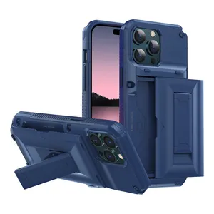 Credit Card Holder Shockproof Case For Iphone 14 Pro Max Hybrid Wallet Bracket Case For Iphone 13 12 11 Pro Max Phone Case