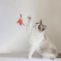 Tongkat pancing pegangan dapat ditarik interaktif tongkat penggoda kucing tongkat lucu kawat baja bulu bulu kucing penggoda mainan kucing hewan peliharaan