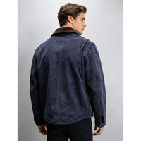 Veste en cuir véritable vintage pour homme, style automne-hiver, fermeture éclair, col en velours côtelé contrastant, manteaux en daim de vache