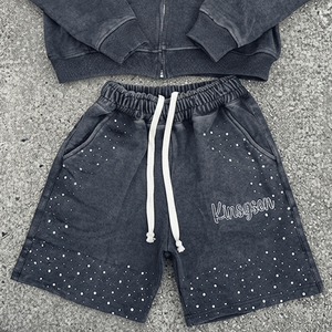 Custom Acid Wash <b>Hoodie</b> <b>Shorts</b> <b>Set</b> <b>Men</b> Screen Print Sweatpants Tracksuit Vintage Sports Streetwear Heavyweight Zipper <b>Hoodie</b> - Product Image 3