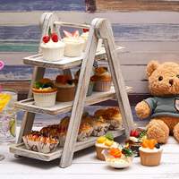 Plateau de service décoratif en bois écologique et durable à 3 niveaux, motif floral, support pour gâteau, dessert, fruits, pour mariage, fête