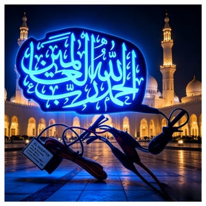 Autocollant lumineux islamique EL haute luminosité avec calligraphie arabe personnalisée, <span class=keywords><strong>Asmaul</strong></span> <span class=keywords><strong>Husna</strong></span> et art de la mosquée. Pour la maison, la voiture et la salle de prière - Product Image 2