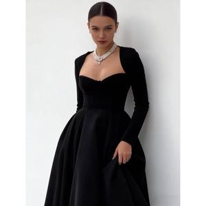 black wedding dress ball gown Velvet & Tulle Contrast Midi Dress Black / M