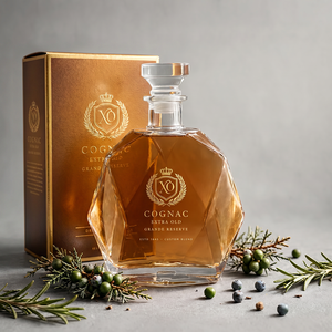 Bouteille en verre super flint taillée au diamant de 700 ml, forme unique, vide, pour spiritueux, liqueur, whisky, brandy, emballage personnalisé, vente en gros, OEM - Product Image 2