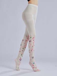 Aangepaste Handgeschilderde Bloemenpatroon Bedrukte Panty Kleurrijke Bloem En Vogel Verse Bodem Lori Kousen - Product Image 3