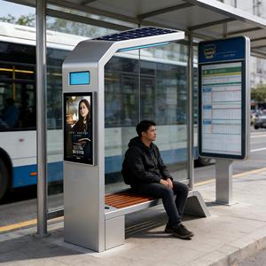 Banc public solaire intelligent d'extérieur avec éclairage LED, recharge mobile, écran publicitaire pour parc, arrêt de bus, mobilier urbain - Product Image 3
