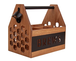 6 Packs Beer Red Wine Soda Wooden Bottle Caddy Bottle Carrier With Built-In Metal Opener