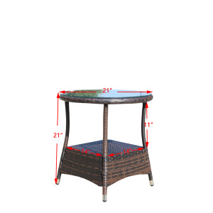 Outdoor <b>Round</b> Coffee <b>Table</b> With Clear Tempered Glass Top For <b>Patio</b> Use - Product Image 3