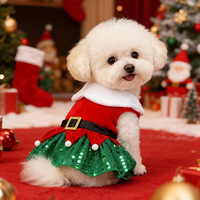 Weihnachts-Samtstoff Weihnachtsmann-Kostüm für Hunde Winter-Haustierkleidung mit Haarband Roter Netzrock Pailletten-Glitzer