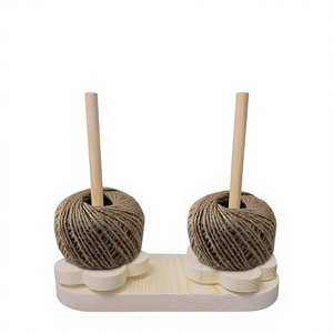 Support en bois écologique pour pelotes de laine, double axe, forme ronde, design simple, pour tricot et crochet, utilisation pratique - Product Image 4