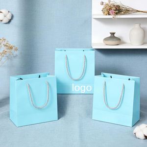 Factory Direct Customizable Free Design Premium Light Blue Silk Screen Printed Promotional Paper <b>Gift</b> <b>Bag</b> Sturdy Eco-Friendly - Product Image 1