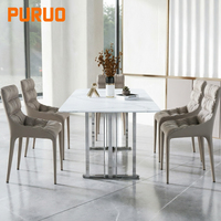 Table de banquet personnalisée pour hôtel, mobilier simple et luxueux, plateau en marbre blanc, pieds en acier inoxydable doré