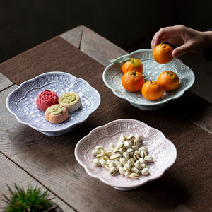 Ceramic Chinese Retro High-Footed <b>Plate</b> Irregular Shape Porcelain Fruit Platter Tea Ceremony Snack Dish Party Use - Product Image 3