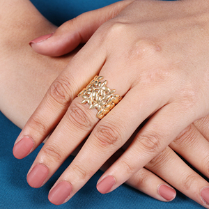 Anillo de hojas florales de Plata de Ley 925, ajuste de bisel de oro de 18 quilates, fiesta de boda, chapado en oro de 18 quilates adecuado - Product Image 2