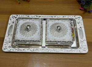 NIRMALA HANDICRAFTS Boîtes à fruits secs en argent allemand et bois, style moderne, avec plateau, pour la décoration artistique de la maison et du salon - Product Image 3