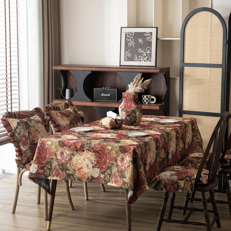 Retro Jacquard Woven Cotton Tablecloth Farmhouse