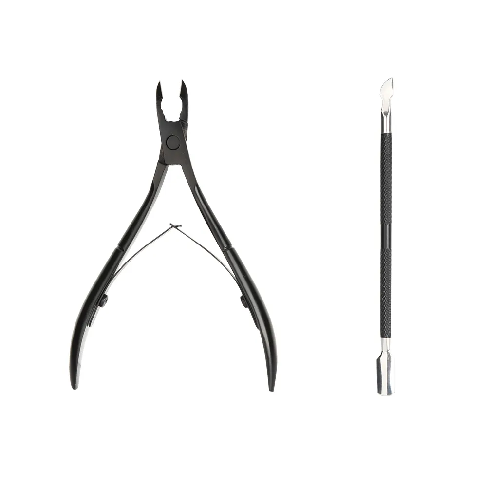 2 Stuks Zwarte Professionele Manicure Set Roestvrij Staal Nagel En Cuticula Nipper Met Pusher Aangepaste Kleur Voor Tenen Vingers