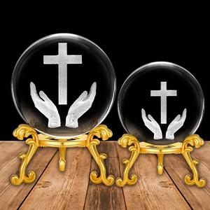 Figurine en cristal gravée au laser 3D, main tenant une croix, avec support, objet de collection chrétien pour la prière en église, cadeaux religieux - Product Image 3