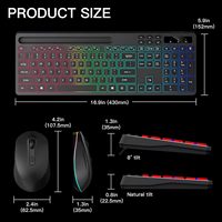 Clavier et souris sans fil 2,4 G silencieux, fin, pour jeux, avec rétroéclairage RVB, taille standard, combo, support pour tablette et téléphone, touches multimédias