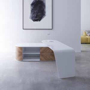 Bureau moderne en forme de L avec armoire Bureau de direction avec retour Bureau de table de bureau de directeur du design italien - Product Image 1