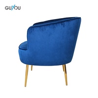 Fauteuil d'appoint moderne de luxe GUYOU en velours bleu avec pieds en métal doré pour salon, chambre, maison, hôtel