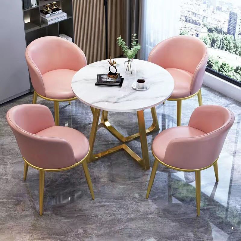1 golden feet table+4 leather gray chairs