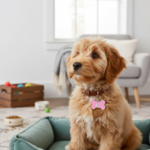 Medaglietta per animali domestici a forma di piccola osso rosa con impronta di zampa per cani e gatti - Product Image 3