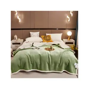 Atacado Reciclado maçã Cobertor Verde Flanela Sherpa Fleece Reversível Throw Blanket Cozy Manta Sofá Sofá Cama Throw Blanket