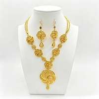Parures de bijoux plaquées or 24 carats en gros de Dubaï pour femmes, ensemble collier et boucles d'oreilles de mariée, style Moyen-Orient, africain, arabe, pour mariage