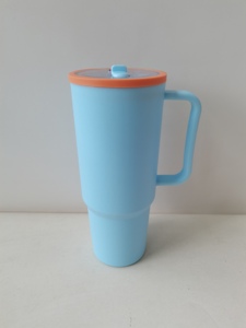 Gobelet isotherme en plastique bleu mat grande capacité 40 oz avec poignée, paille et couvercle pour le bureau, la voiture et les voyages, bouteille d'eau avec logo personnalisé - Product Image 2