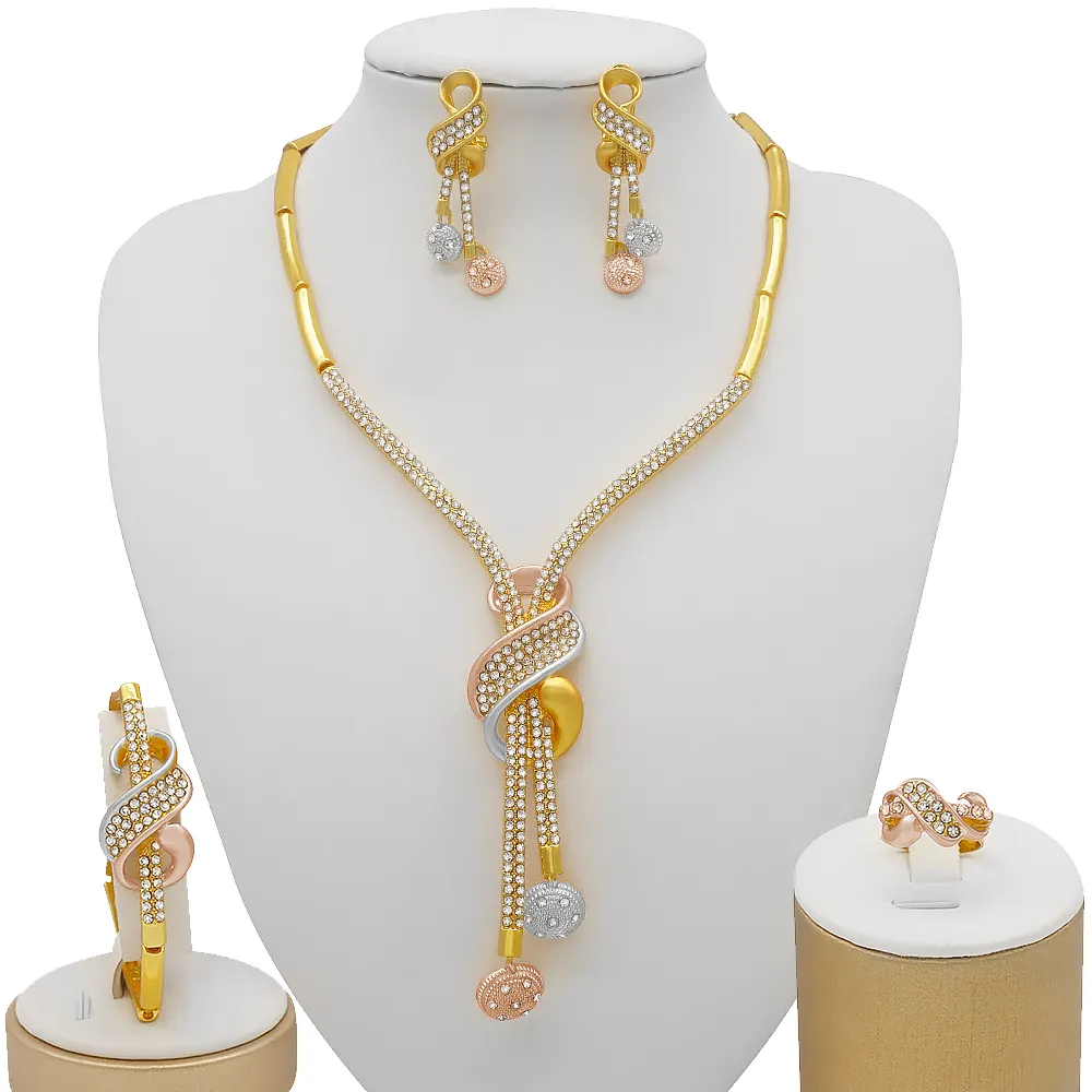 2021 العربية مجوهرات طقم قلادة المرأة مجوهرات مطلية بالذهب الجملة الأفريقية أزياء BJ858
