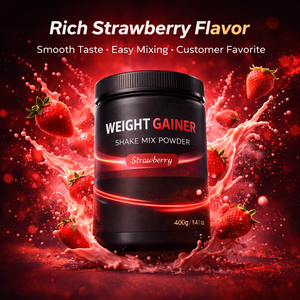 אבקת גיינר משקל בכמות גדולה לעלייה במסת שריר |   תערובת שייק אנרגיה גבוהה בטעם תות |   מותג פרטי OEM - Product Image 4