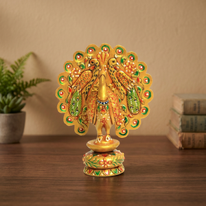 Statue de paon dansant en bois peinte à la main, artisanat moderne de Nirmala |   Figurine d'oiseau décorative indienne du Rajasthan pour la décoration - Product Image 1