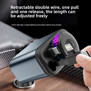 ที่ชาร์จในรถยนต์ 5 in 1 พร้อมสายชาร์จแบบยืดหดได้ รองรับการชาร์จเร็ว PD ไฟ Ambient Light รูปดาว อะแดปเตอร์กันไฟ สำหรับโทรศัพท์และนาฬิกา - Product Image 2