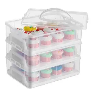 Wit 36 Cupcakes 3-Layer Cupcake Dessert Cake Carrier Muffin Plastic Opbergdoos Draagbare Cake Container