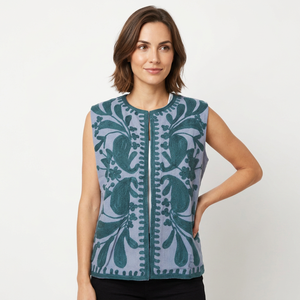 Veste bomber pour femme, tissée à la main, traditionnelle, brodée Suzani, motif floral, boutons, coton imprimé, respirante, hiver - Product Image 1
