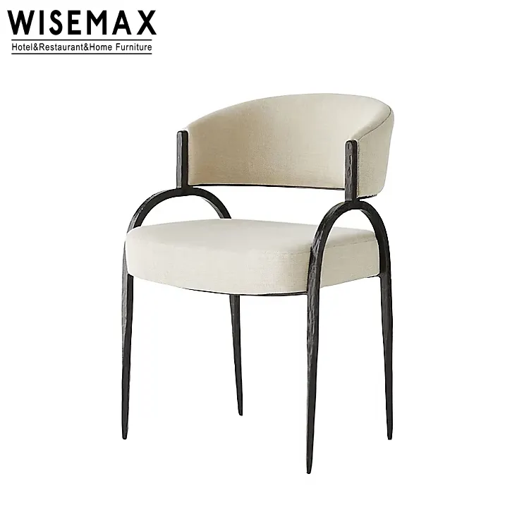 WISEMAX FURNITURE新しい中国風無垢材ダイニングチェア北欧生地アームレストレジャーチェアホテルレストランソファチェア