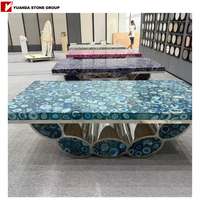 Table en pierre semi-précieuse personnalisée de luxe meubles en agate pierre précieuse dalle de cristal salle à manger conception de table de bar-café avec rétro-éclairage LED